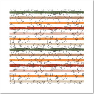 One Line Rabbits on Trendy Colored Stripes Posters and Art